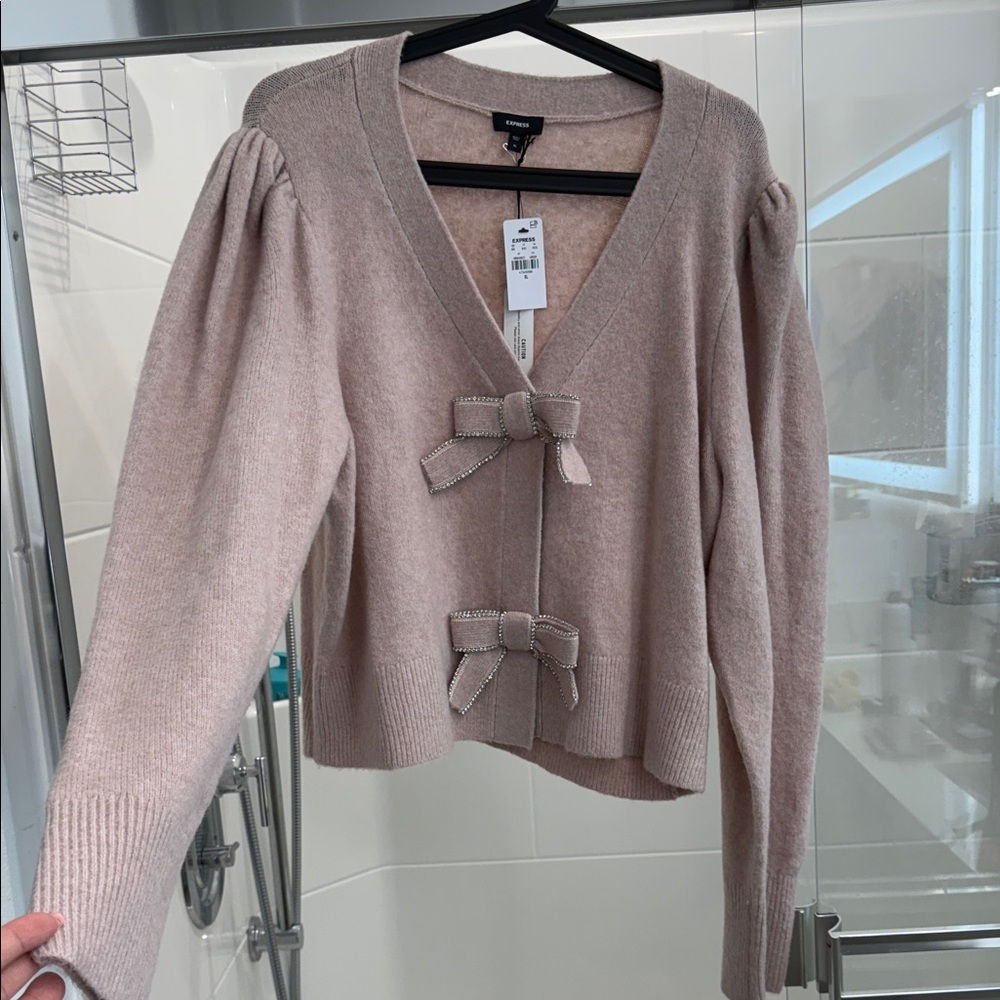 Express Taupe Cardigan with Bow Details xl stretchy